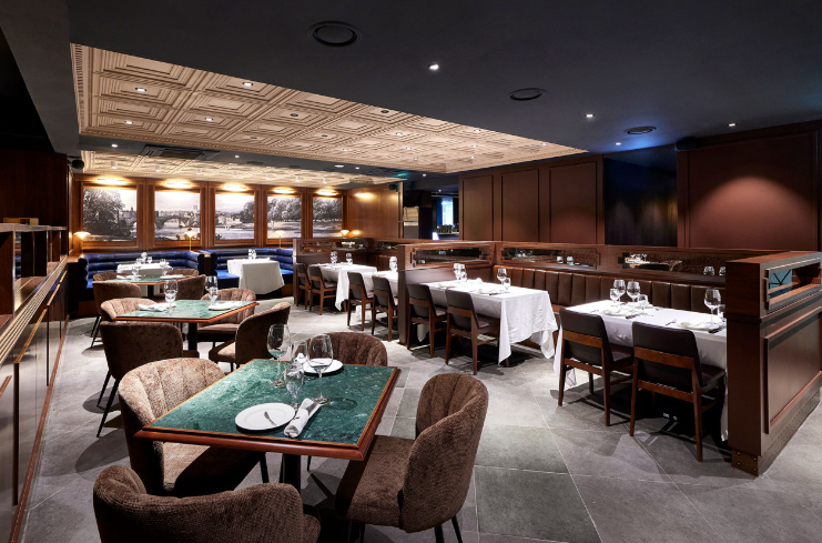 Sophisticated and classic interior of Butcher’s Cut Samseong, a premium American-style steakhouse in Gangnam, Seoul, perfect for family dining