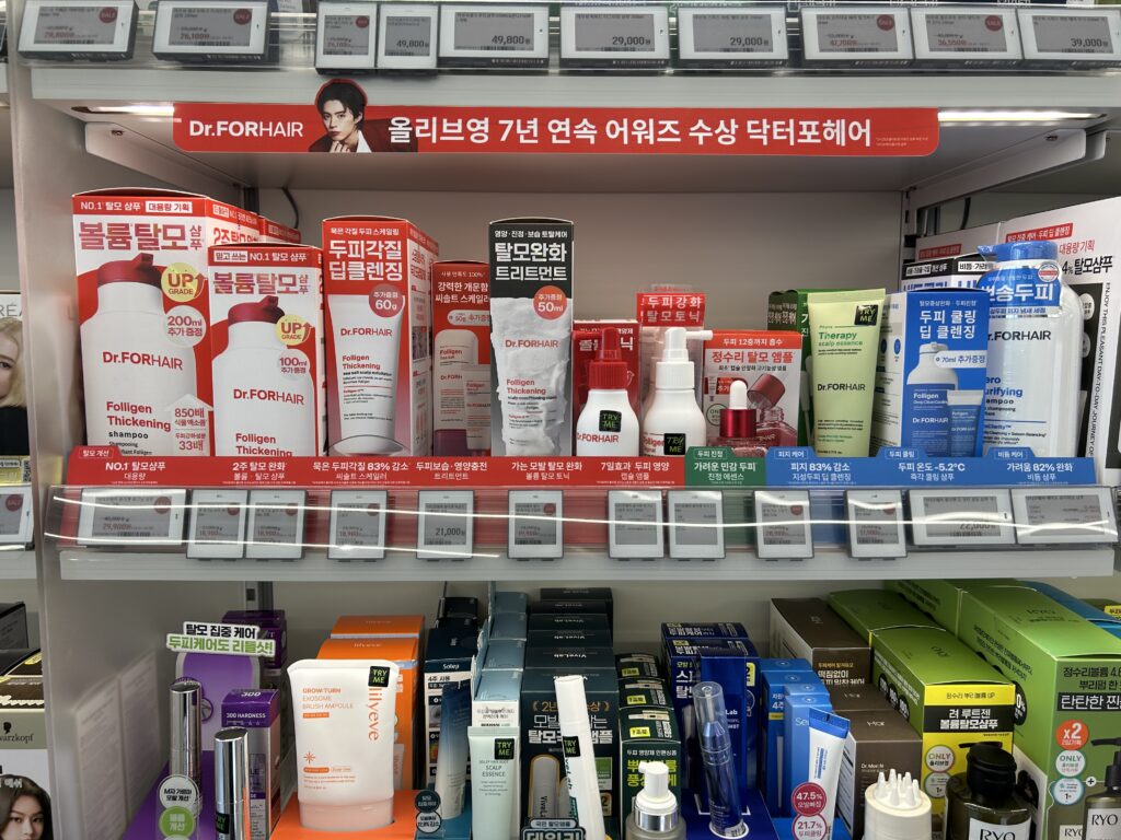 Dr.ForHair products displayed on the shelves