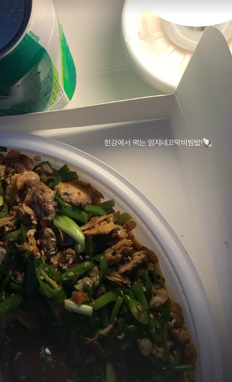 A picnic food that the delivery rider delivered to the Han River park while having a picnic