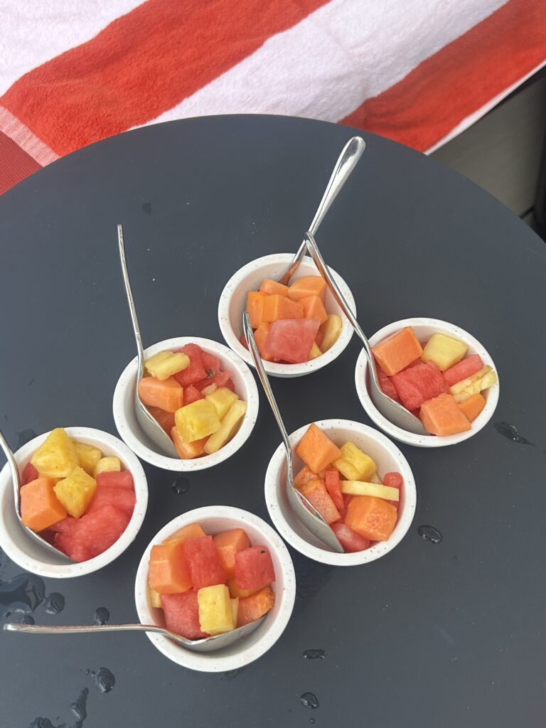 Complimentary fresh fruit platter served at the poolside bar during a swim at South Palms Resort Panglao.