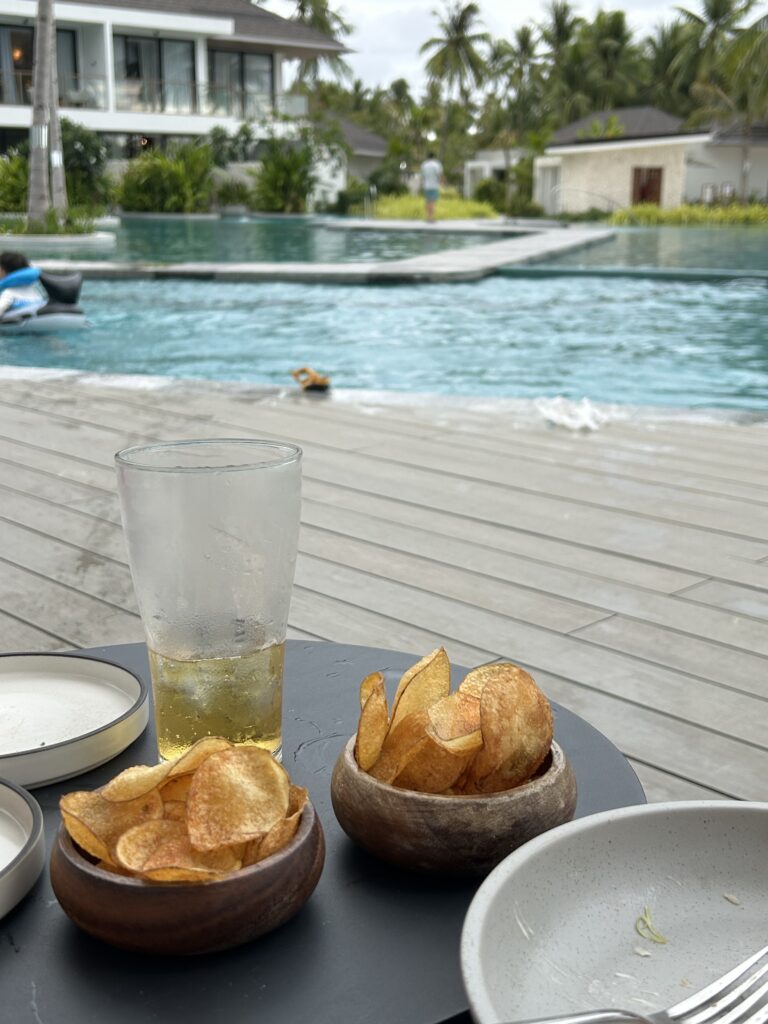 Complimentary potato chips served at the poolside bar during a swim at South Palms Resort Panglao.