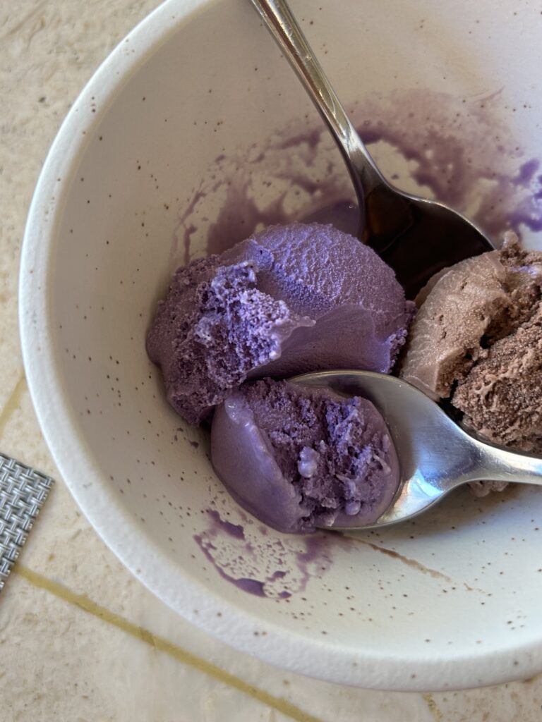 Complimentary traditional Filipino Ube ice cream enjoyed at the poolside bar at South Palms Resort Panglao MGallery.