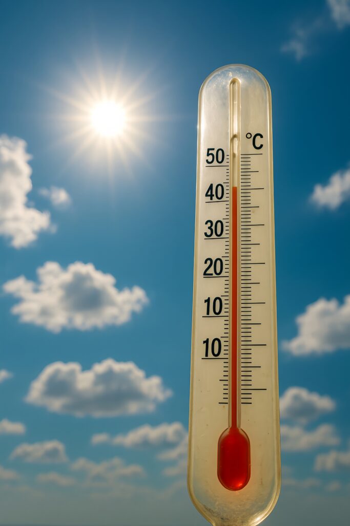 A thermometer displaying high temperatures during the dog days of summer in Korea