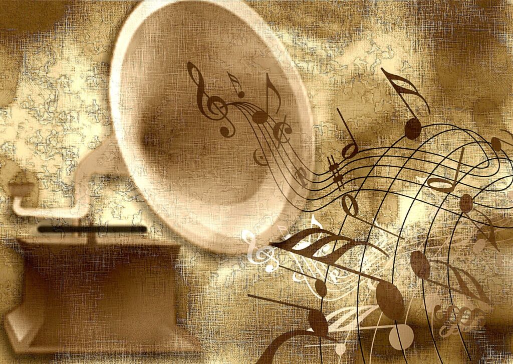 A classic golden gramophone trophy representing the Grammy Awards