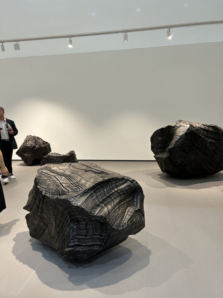 A powerful charcoal and ink masterwork on Hanji paper by prominent Korean artist Lee Bae, displayed in a Korean gallery booth at Frieze Seoul 2026.